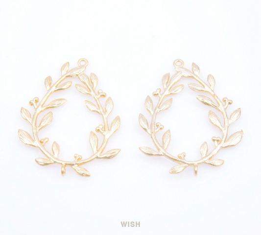 Laurel Wreath Connectors in Matte Gold, Laurel Charms / MMG-053-C