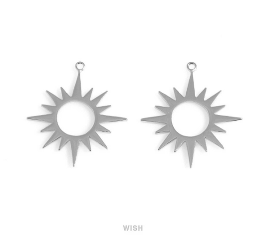 Large Star Burst Pendants in Rhodium, Star Burst Charm /MRH-587-P