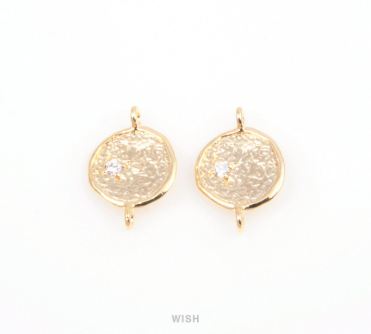 Round Connectors with Cubic Zirconia in Gold, Round Charms / MG-028-C