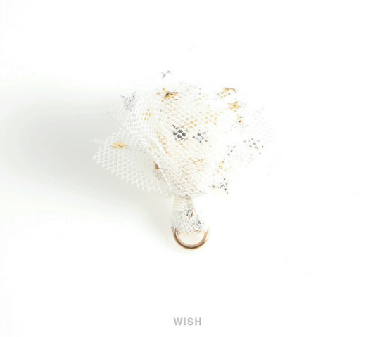 White Fabric Tassel with Gold and Silver Stars, White Fabric Tassel Earrings /TWTG-007-T