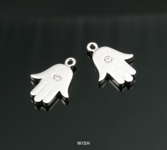 Cubic Zirconia Hamsa Pendant in Matte Rhodium, CZ Hamsa Charm / MMRH-305-P