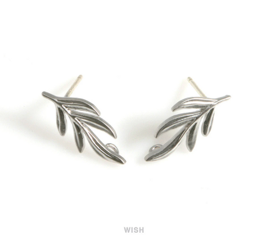 Rosemary Stud Earrings in Matte Rhodium, Herb Leaf Ear Studs / MMRH-492-E