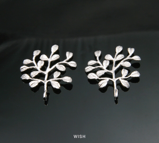Leaves and Branch Pendant in Matte Rhodium, Tree Charm / MMRH-258-P