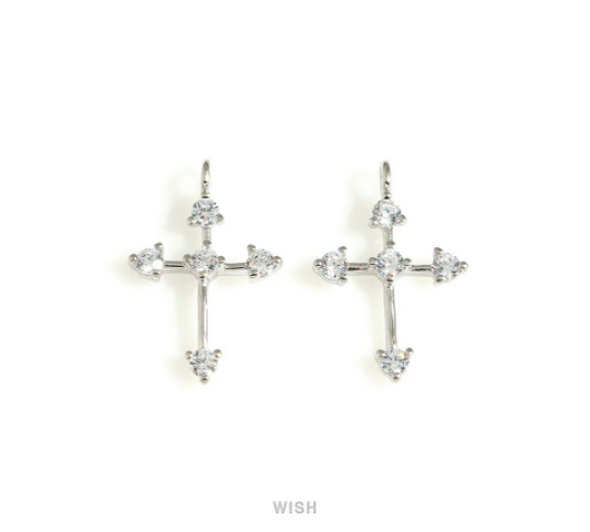 The Southern Cross and Cubic Zirconia Charms in Rhodium, The Cross Pendants with 5 Rhinestones/ MRH-724-P