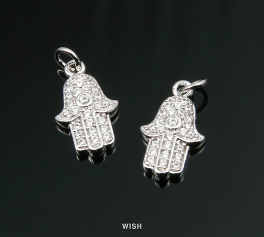 Silver Hamsa Pendant with 26 Cubic Zirconia, Cubic Zirconia in Hamsa / CRH-053-P