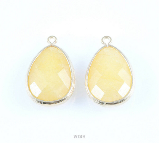 Jonquil Faceted Synthetic Stone Charms in Matte Gold, Framed Teardrop Pendant / SJQMG-010-P