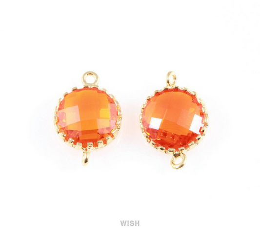 Citrine Faceted Glass Connector in Gold, Framed Round Connector / GCNG-008-P