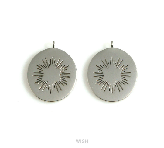 Starburst Disc Pendants in Matte Rhodium, Starburst Coin Charms / MMRH-661-P