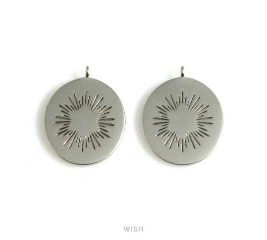 Starburst Disc Pendants in Matte Rhodium, Starburst Coin Charms / MMRH-661-P