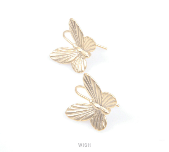 Butterfly Hook Earrings in Matte Gold, Butterfly Ear Hook /  MMG-099-E