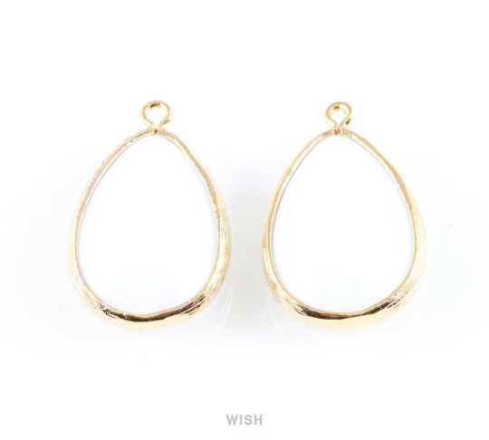 White Alabaster Synthetic Stone Charms in Gold, Framed Teardrop Pendant / SWAG-010-P