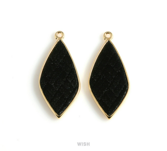 Black Velvet Pendant in Gold Drop Frame, Black Velvet Drop Charm /LBKG-487-P