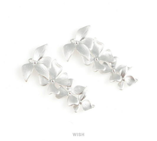 Quadruple Orchid Pendant in Matte Rhodium, Quadruple Orchid Charm / MMRH-209-P