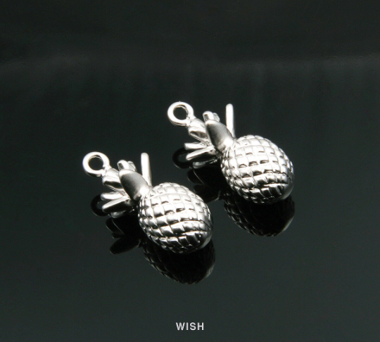 Pineapple Pendants in Matte Rhodium, Solid Pineapple Charms / MMRH-183-P