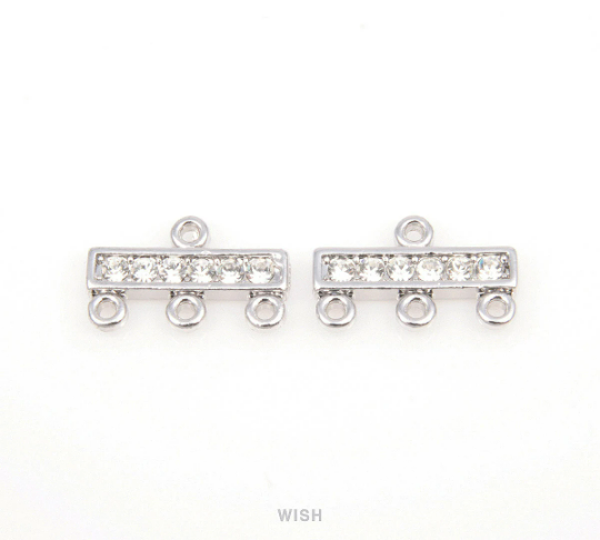 4 pcs 4 Loops Bar Cubic Zirconia Connectors in Rhodium, Cubic Zirconia Charms / CRH-029-C