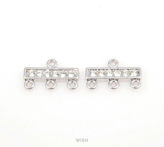 4 pcs 4 Loops Bar Cubic Zirconia Connectors in Rhodium, Cubic Zirconia Charms / CRH-029-C