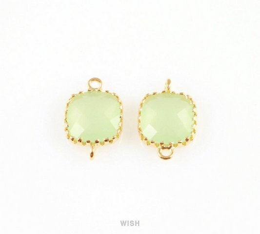 Light Mint Faceted Glass Connector in Gold, Framed Square Connector / / GLMG-007-P
