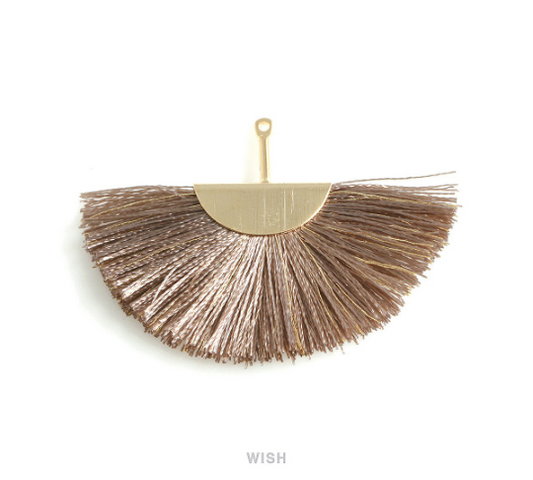 Semicircle Dark Beige Gold Thread Tassel in Gold, Semicircular Beige Thread Pendant / TDBG-009-T