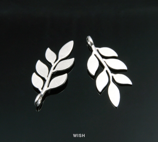 Six Leaves Twig Pendant in Matte Rhodium, Six Leaves Twig Charm / MMRH-198-P