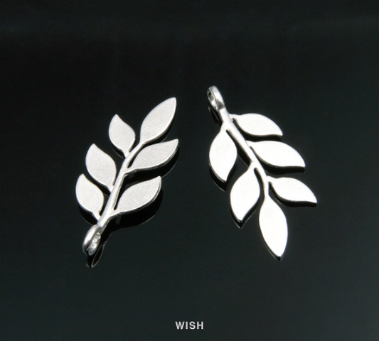 Six Leaves Twig Pendant in Matte Rhodium, Six Leaves Twig Charm / MMRH-198-P