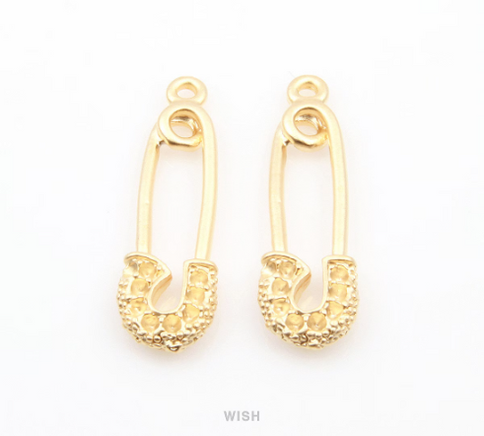 Safety Pin Pendants in Matte Gold, Safety Pin Charms / MMG-068-P