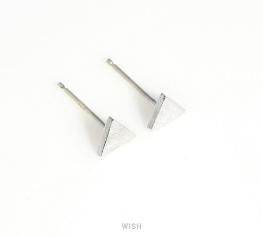 Triangle Stud Earrings in Matte Rhodium, Triangle Ear Studs/ MMRH-416-E