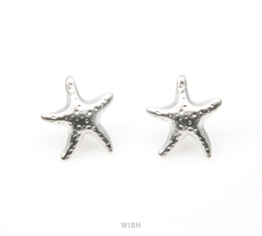 Starfish Stud Earrings in Matte Rhodium, Starfish Ear Studs / MMRH-311-E