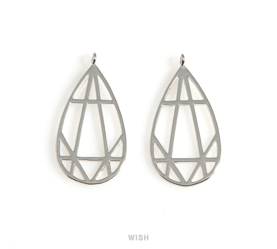 Geometric Drop Charms in Rhodium, Geometric Teardrop Pendants / MRH-650-P