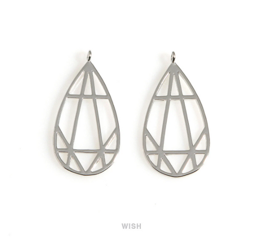Geometric Drop Charms in Rhodium, Geometric Teardrop Pendants / MRH-650-P