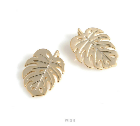 Large Monstera Leaf Pendants in Gold, Monstera Leaf Charm / MG-556-P