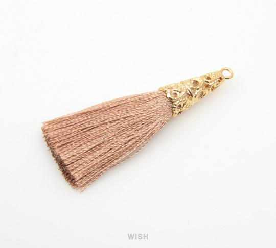 Beige Thread Tassel with Cone Cap in Gold / TBEG-004-T