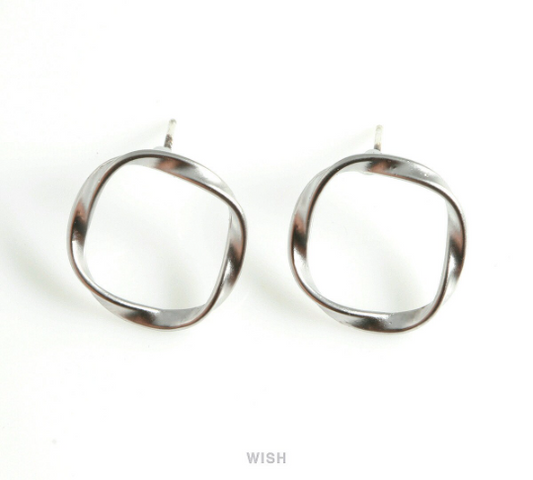 Twisted Circle Stud Earrings in Matte Rhodium, Twisted Circle Studs / MMRH-433-E