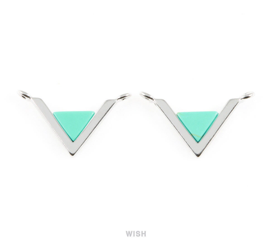 Turquoise Triangle Stone Charm in Rhodium, Gemstone Framed Pendant / STQRH-052-P