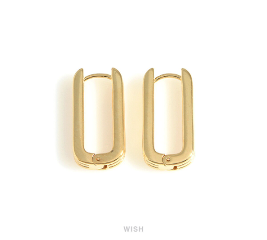 Rectangle Huggie Hoop Earrings in Gold, Rectangle Huggie Hoops / MG-736-E