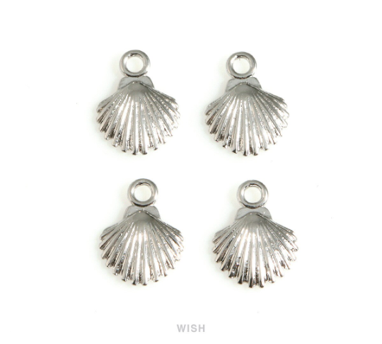 Dainty Shell Charms in Rhodium, Shell Pendants /  MRH-653-P