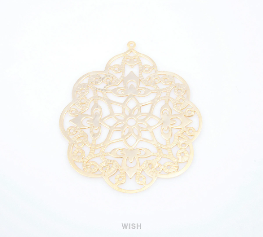Flat Floral Pattern Filigree Pendants in Gold, Flower Charms / MG-061-P
