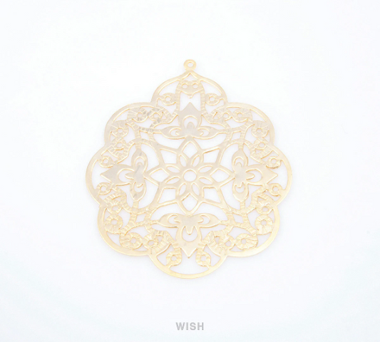 Flat Floral Pattern Filigree Pendants in Gold, Flower Charms / MG-061-P