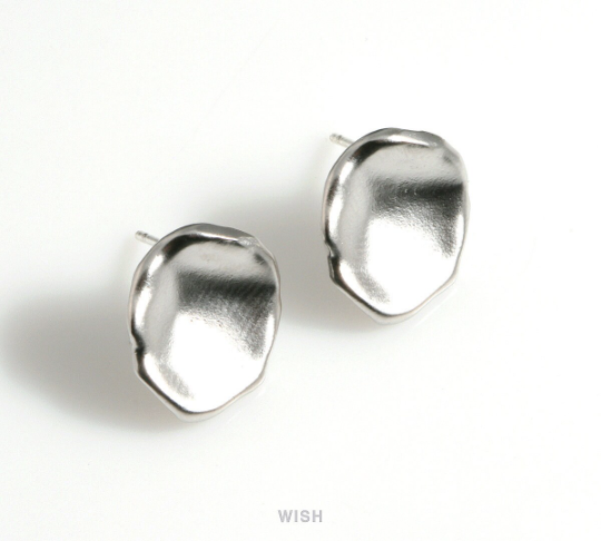 Hammered Concave Stud Earrings in Matte Rhodium, Hammered Concave Ear Studs / MMRH-597-E