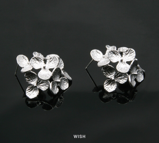 Orchid Flower Petal Stud Earrings in Matte Rhodium, Orchid Leaf Ear Studs / MMRH-318-E