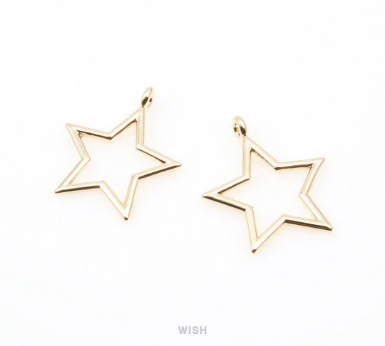 Star Outline Pendants in Gold, Star Charm / MG-014-P