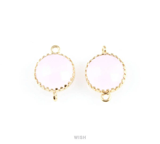 Rose Quartz Faceted Glass Connector in Gold, Framed Round Connector/ GRQG-008-P