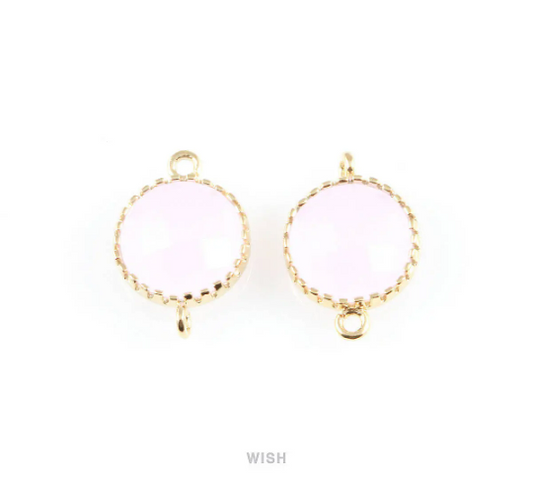 Rose Quartz Faceted Glass Connector in Gold, Framed Round Connector/ GRQG-008-P