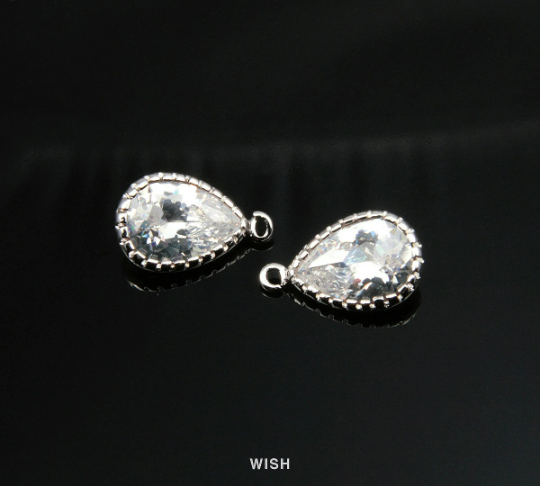 Teardrop Cubic Zirconia Pendants in Rhodium, Cubic Zirconia / CRH-038-P (Small)