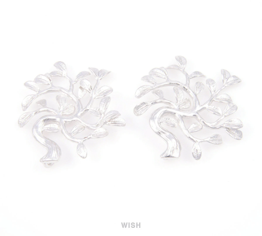 Family Tree Pendants in Matte Rhodium, Winter Tree Charms / MMRH-040-P