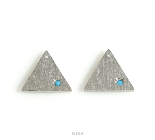 Triangle Charm with a Turquoise in Matte Rhodium, Triangle Pendant / MMRH-669-P