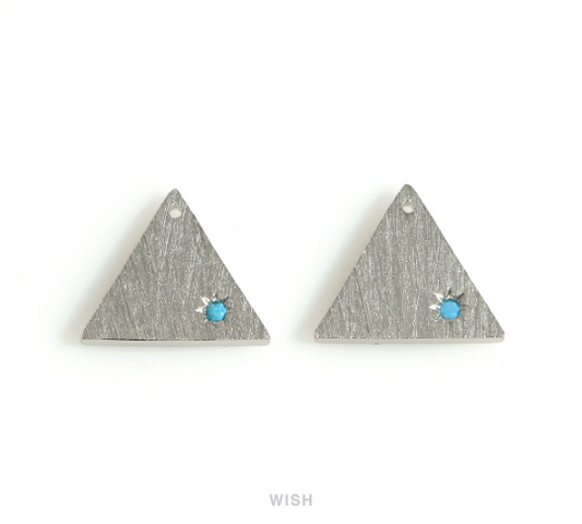 Triangle Charm with a Turquoise in Matte Rhodium, Triangle Pendant / MMRH-669-P