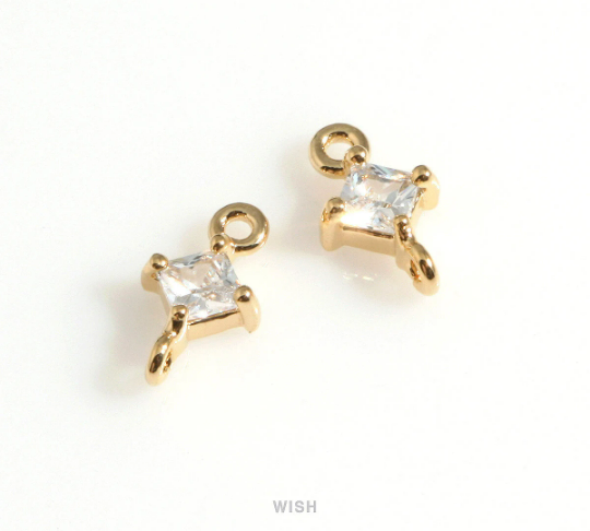 Diamond Shape Cubic Zirconia Connector in Gold, Dainty CZ Charm  / CG-085-P (4pcs)