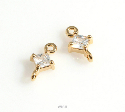 Diamond Shape Cubic Zirconia Connector in Gold, Dainty CZ Charm  / CG-085-P (4pcs)