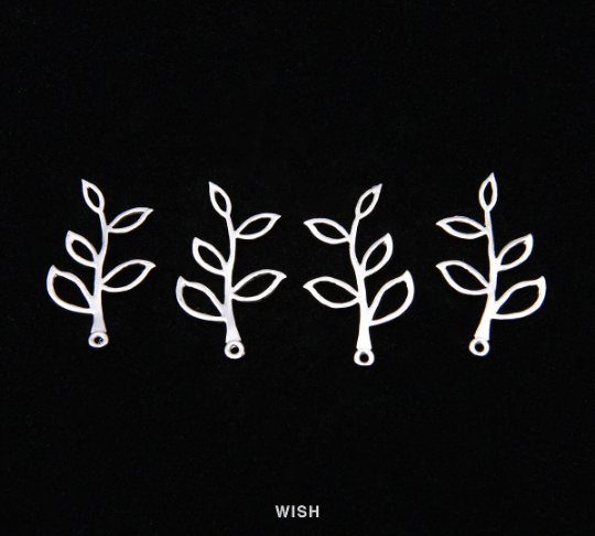 5 Leaves Branch Pendants in Matte Rhodium, Leaves and Branch Charm / MMRH-117-P (Small)