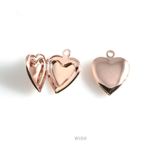 Heart Rose Gold Locket, Heart Locket Charm / MRG-476-P